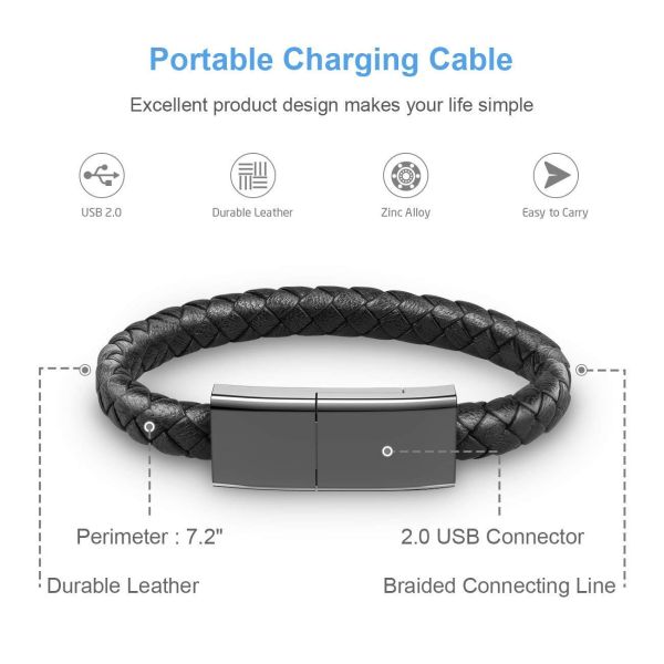Bracelet Braided Nylon Lightning Cable Wearable 5V-2.4A For Android / IPhone