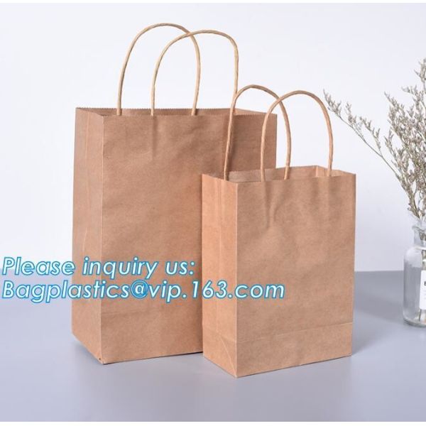 Eco Retail Packaging Recyclable Kraft Paper Gift Bags Natural Tote Retail, Party, Craft, Gifts, Wedding, Recycled, Bus