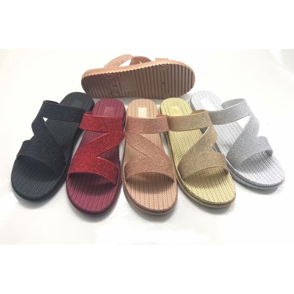 Latest New Design Good Price Shining PVC Women Shoes Flat Sandals Ladies Slipper