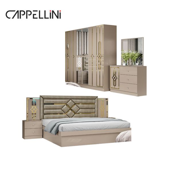 Cheap Price Queen Size Wooden Headboard Modern Leather Bed Rom Suite Luxury King Size Mdf Full Bedroom Furniture Set