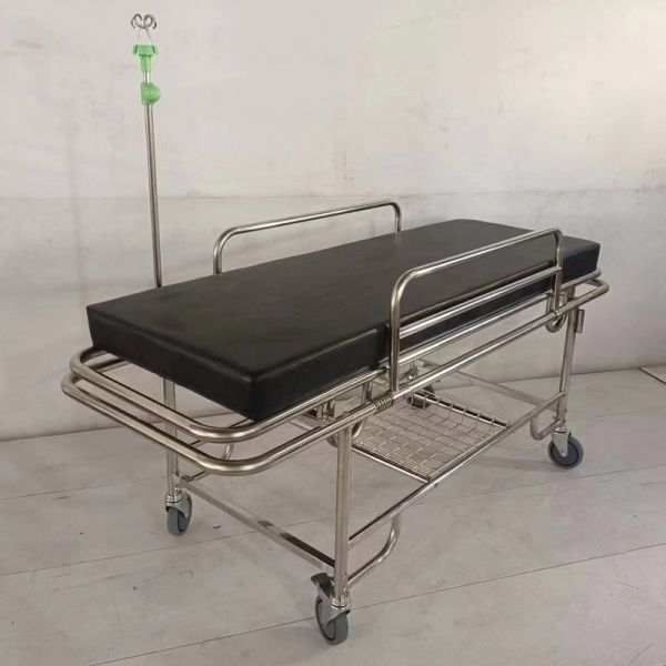 Stainless Steel Emergency Transfer Stretcher Bed With Iv Pole Safe Loading Castors