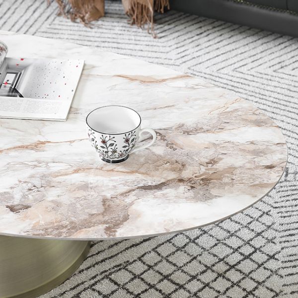 Impermeable Marble Texture Ellipse Coffee Table For Living Room 360 Degree Rotatable