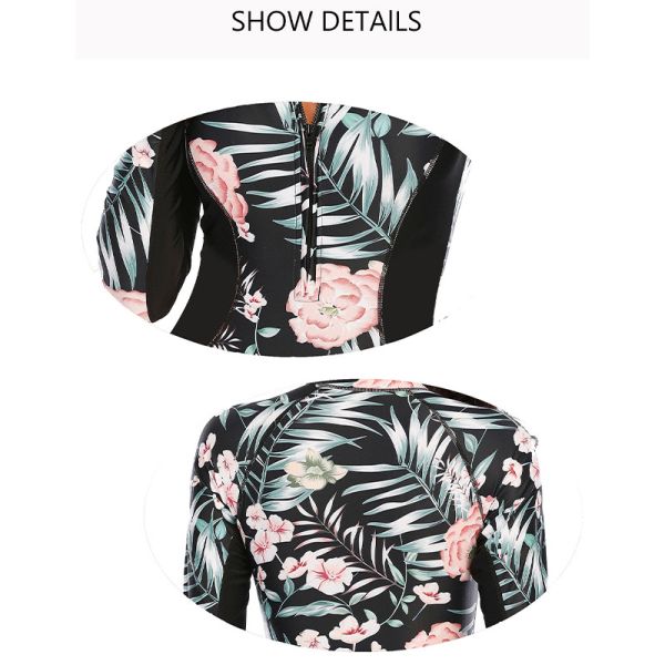 Stand Collar Womens Zipper One Piece Swimsuit Long Sleeve Printed Customized