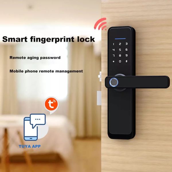ROHS Black Tuya APP Smart Lock Push Pull Fingerprint door lock