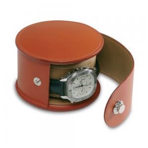 Cheap Brown Round Travel Leather Watch Box With Pollow Beig Velvet Inside Portablre wholesale