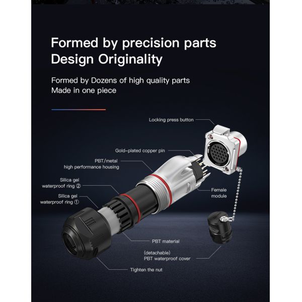 BD24 Industrial Waterproof Metal Female Male IP68 10 Pin Plug Socket Cable Connector