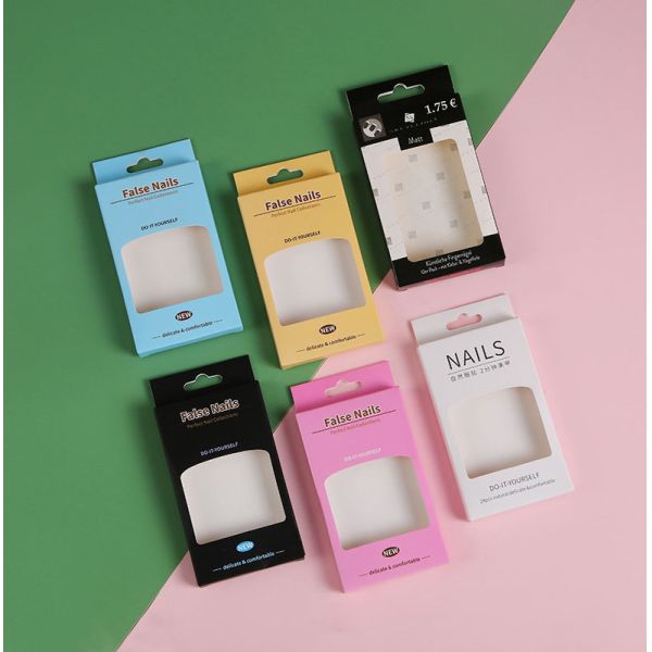 Cardboard Empty False Nail Packaging Boxes With Window Blister