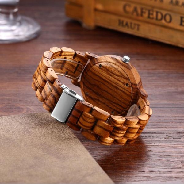 Mineral Glass Most Accurate Quartz Watch Natural Zebra Wood Color