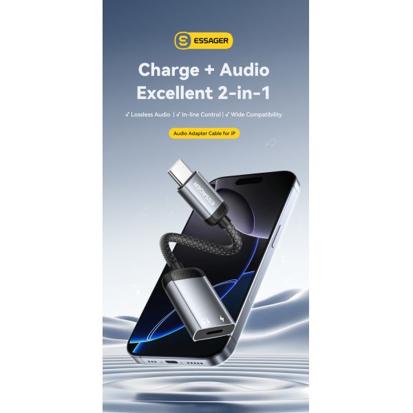 Essager ES-YP27 Usb Type C To Lightning iPhone Audio Converter Charger Adapter Cable
