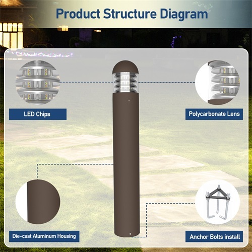 Modern Custom Landscape Bollard Light Waterproof Ip65 24W 3CCT Adjustable Outdoor Bollard Garden Light For Garden