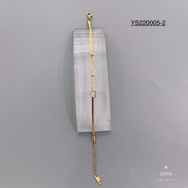 Stainless Snake Bone Chain Necklace 18k Gold Plated Heart Rhinestone Necklace