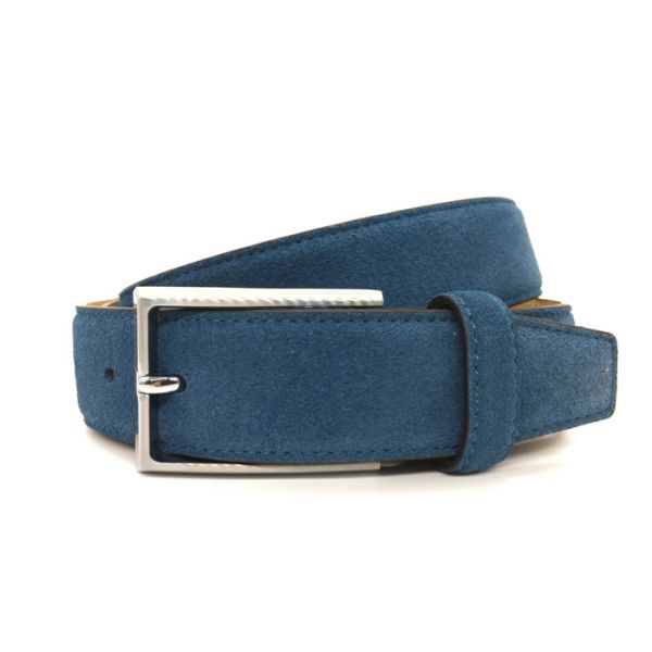 Customized Blue Men'S 1-3/8" 100% Suede Leather Dress Belt
