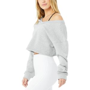 Dropped Off Shoulder Cuffed Sleeves Women Workout Hoodies 200gsm