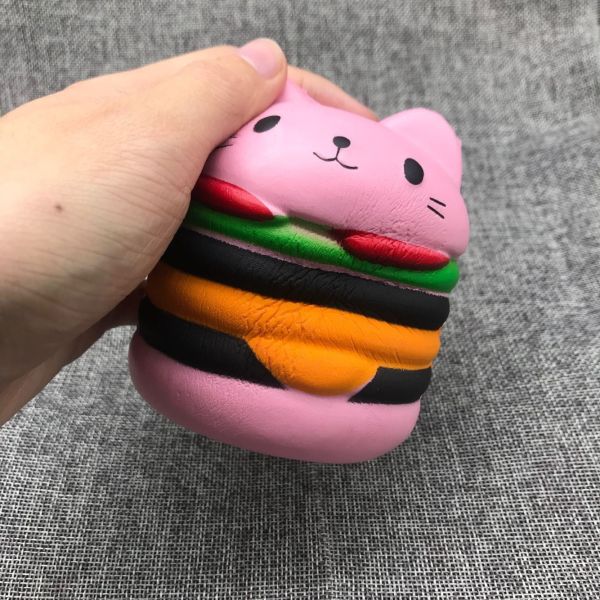 Cute Bread Jumbo Cat Head Burger Soft PU Stress Relief Slow Rising Squishy Scented Toys For Kids / Adults