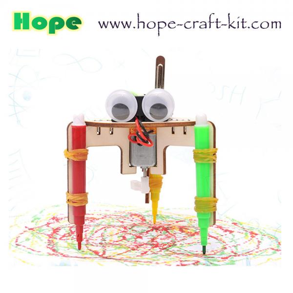 Kids Scientific DIY Toys Wooden Color Smart Graffiti Doodling Robots Easy Assembly for STEM physics Education OEM ODM