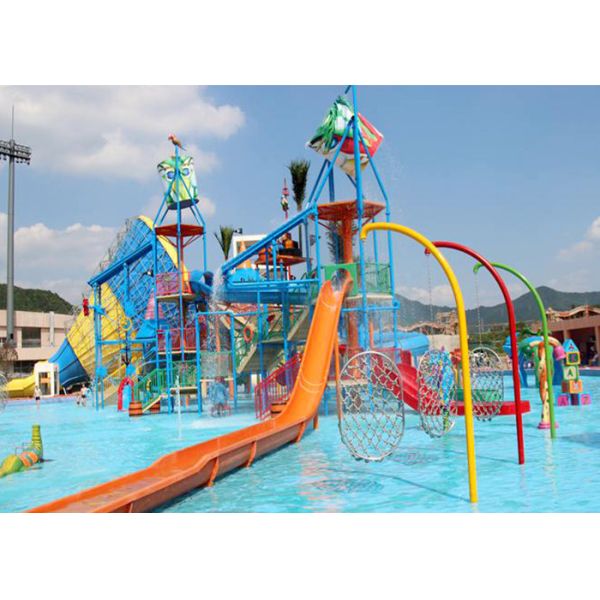Outdoor Rainbow Racing Water Slide Playground / Fiberglass Water Park Project
