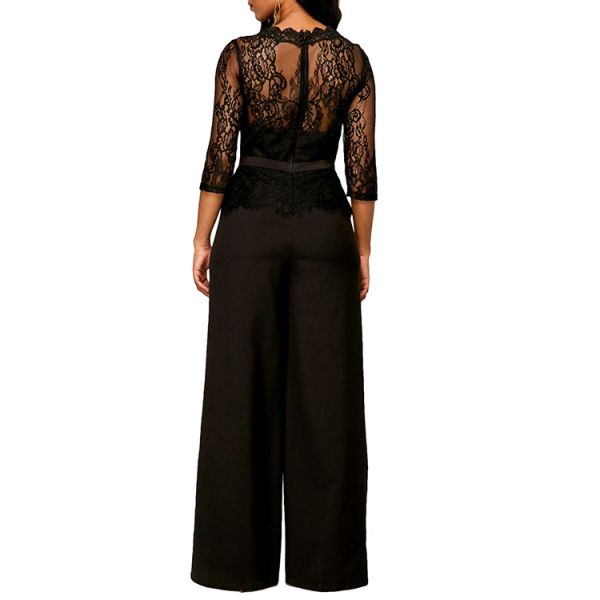 Newest Design Women Fashion Round Neck Sexy Jumpusit With Lace Tops