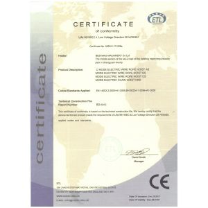 Bestaro Machinery Co.,Ltd Certifications
