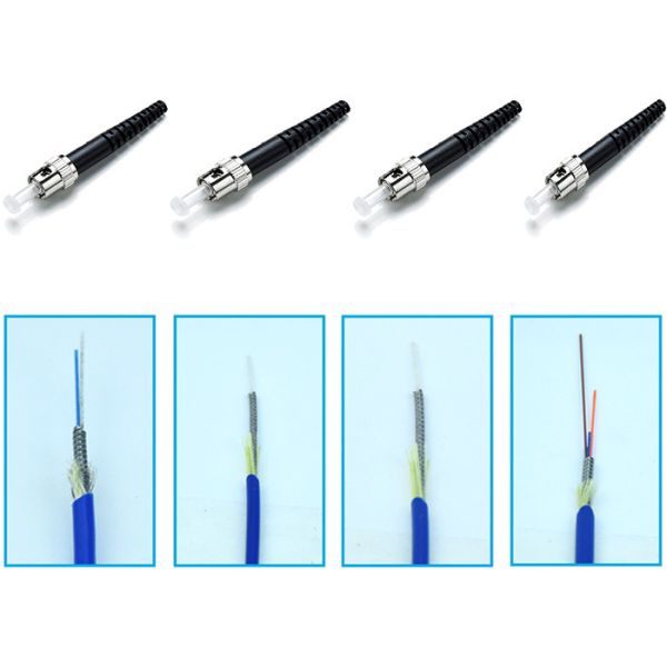 4 Cores 4 Fibers Armored Fiber Optic Patch Cord ST to ST Rodent Resistant