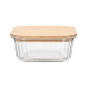 Striped Glass Food Container with Bamboo Lid