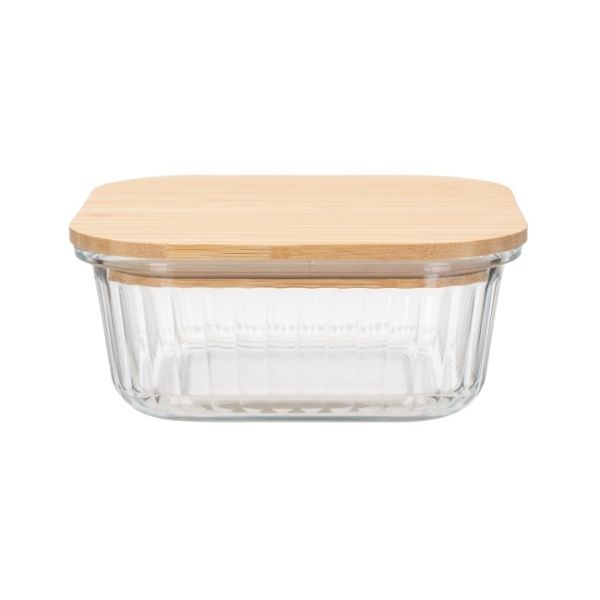 Striped Glass Food Container with Bamboo Lid