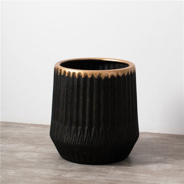 Customized logo decoration garden succulent plant pots luxury black gold ceramic planter flower pot