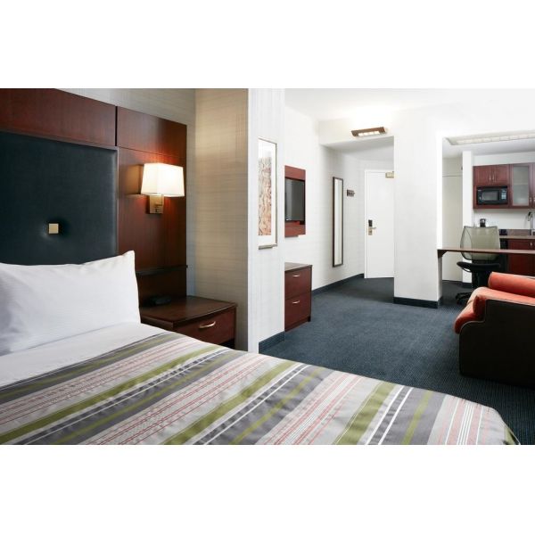 Hotel Bedroom Furniture Mahogany wood headboard Bed and Fixed Millwork TV Wall Panel with Reading desk