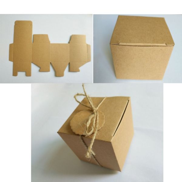 260g Kraft Paper Biodegradable Paper Food Packaging Square Candy Box 5*5*5cm