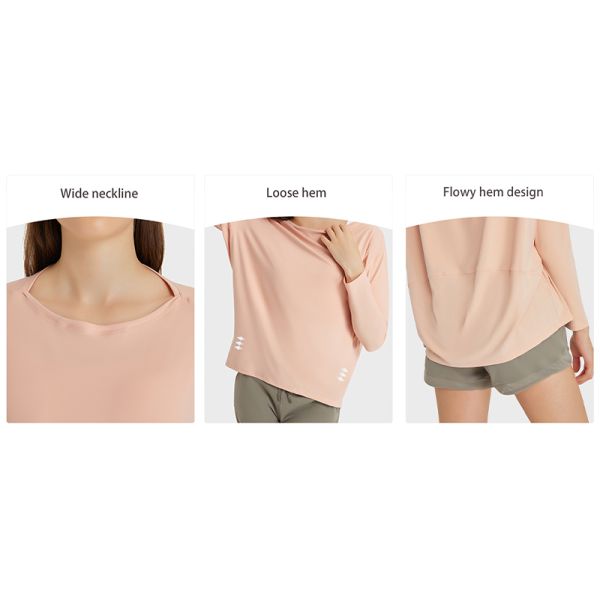 Breathable Women's Long Sleeve Shirts Running Workout Performance Tee