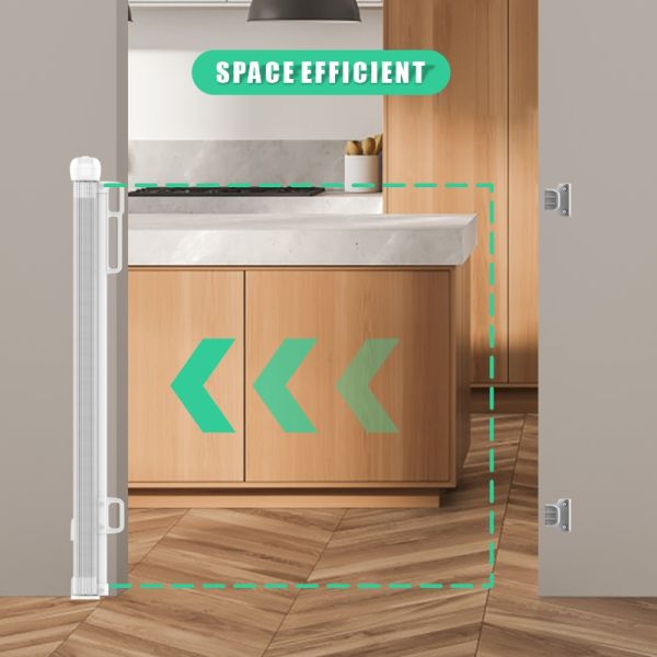 Rolling Extendable 55"-71" Retractable Baby Gate Multi Scene Kids Stair Fence