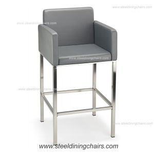 China Fixed Counter 98CM 52CM metal Grey Faux Leather Bar Stools on sale