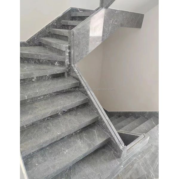 Natural Stone Straight Stair Modern Indoor Grey Marble Anti Slip Staircase Tiles