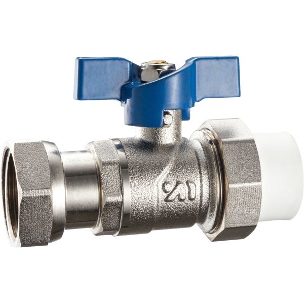 3604 3618 Nickel Plated Straight Type Brass Ball Valve with Blue Aluminum Butterfly Handle for PP-R pipe connection
