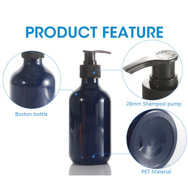 Customized Blue 62mm 10.14oz Boston Shampoo Pump Bottles