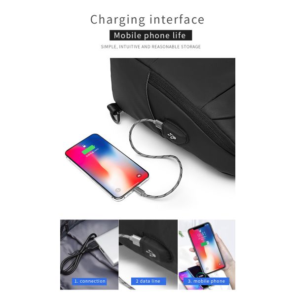ISO9001 Anti Theft Men Shoulder Bags With USB Charging
