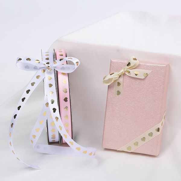 10mmX45Yards Gift Wrap Heart Pattern Satin Ribbon Roll Grosgrain Ribbon