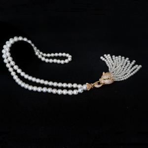 Cheap Round Shell Pearl Necklace with Cubic Zirconia Tassel Charm Gold Plated (SN702142) wholesale
