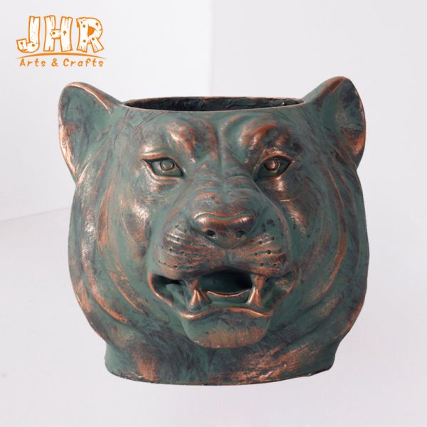 44x40x38cm Clay Flower Pots Antique Bronze Plant Lion Statue Tabletop Planter