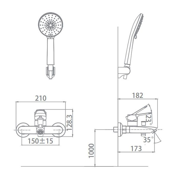Brass Hand Shower Wall Hung Chrome Bathroom Rain Shower Faucet Sanitary Ware Accessories