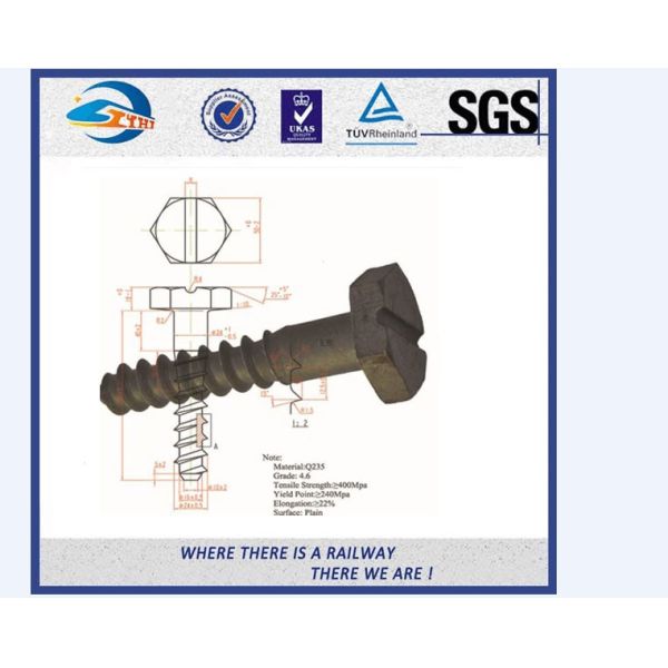 Black Square Railway Wood Screw Spikes Sleeper Screws With High Yield Strength