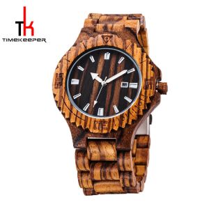 Buy cheap Men's 45mm Waterproof Wood Watch Zebra Case Calendar Movement from wholesalers
