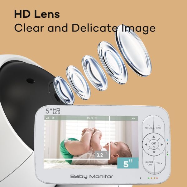 5 Inch Smart Baby Monitor with Pan-Tilt Night Vision and Two-Way Audio