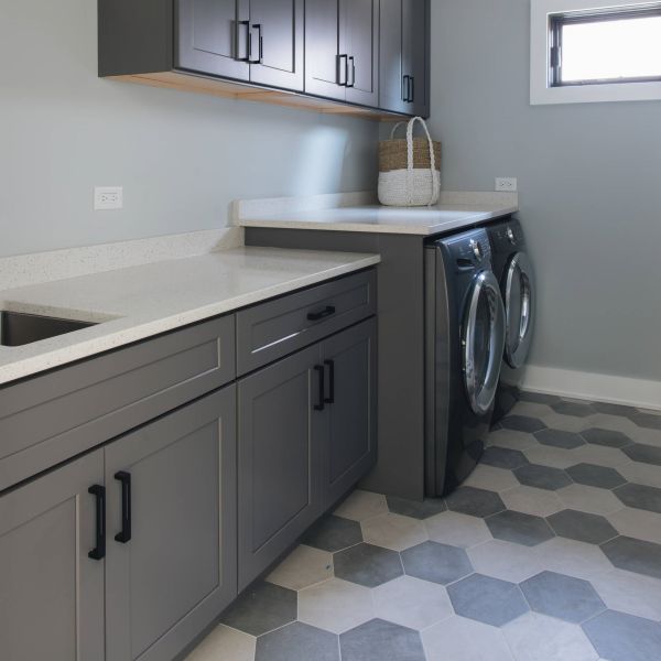 Customized Solid Dark Grey Bathroom Cabinet Shaker Washing Machine Cabinet