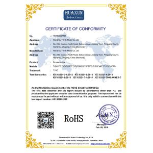 Wenzhou Tyhe Motor Co., Ltd. Certifications