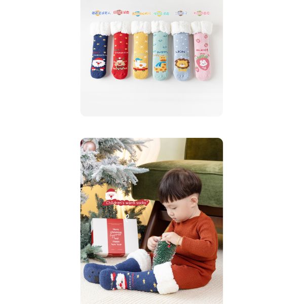Y-F Children's New Coral Fleece Thick Warm Baby Indoor Non slip Cute Knee Christmas Floor Socks