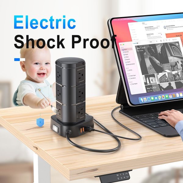 Tower RGB Power Strip Waterproof With 9 AC Outlets, 6ft Extension Cord