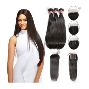 Cheap SGS Straight Human Hair Weave / Peruvian Hair Bundles With Closure wholesale