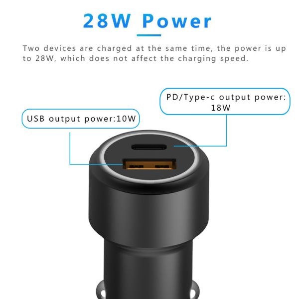 PD+USB 2.1A CAR CHARGER FAST USB CAR CHARGER Compatible with all smart phones, type-c fast car charge