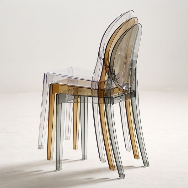 Clear Transparent Banquet Ghost Chair Armless Stacking Accent Chair with Oval Back Acrylic, Invisible Plastic