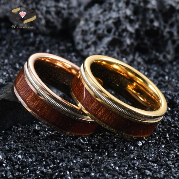 8mm Mens Tungsten Wedding Band Ring Rose Gold Finished With Koa Wood Inlay